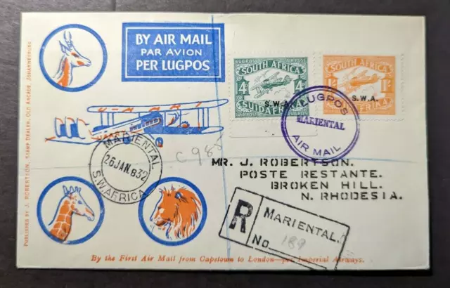 1932 South Africa Airmail First Flight Cover FFC Germiston to Ottawa Canada