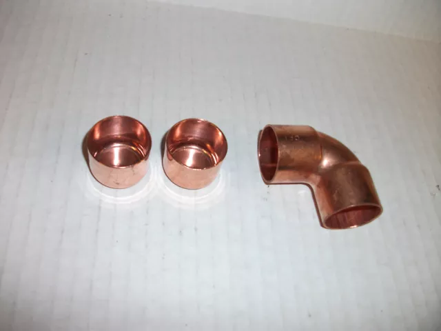 1" Copper Fittings, (2) Caps + (1) elbow
