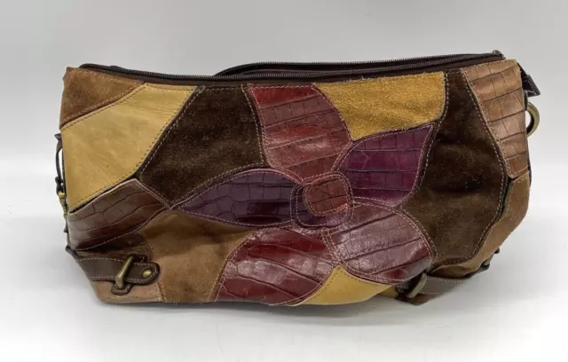 Fossil Genuine Leather Shoulder Bag Purse Multicolor Brown Patchwork