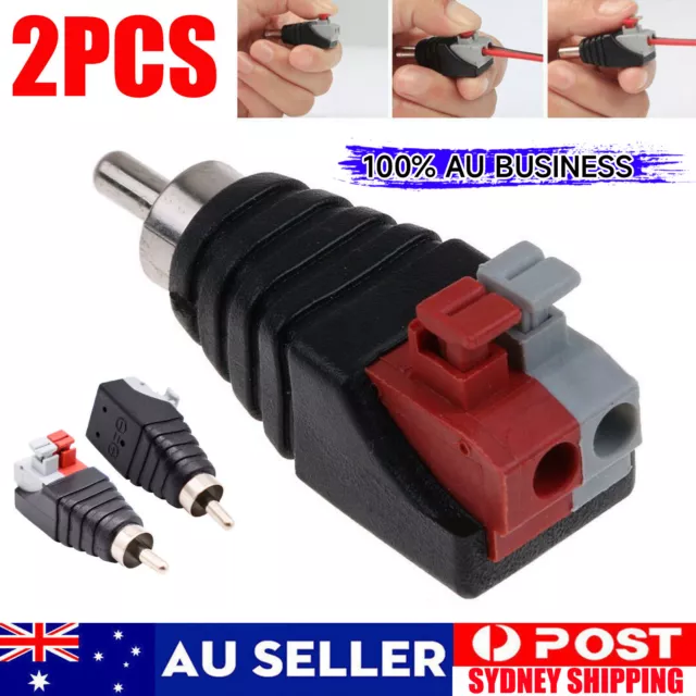2Pcs Speaker Wire A/V Cable to Audio Male RCA Connector Adapter Jack Press Plug