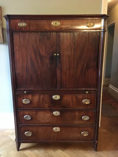 18Th Century Dutch Mahogany Brass Tambour Cabinet Chest Of Drawers Antique