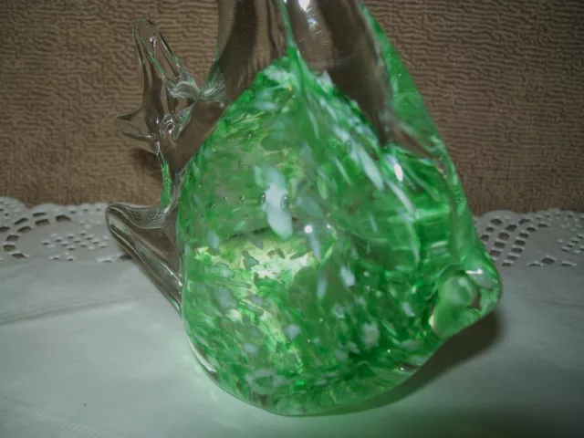 Small, Vintage Clear & Green Glass Fish Ornament 2