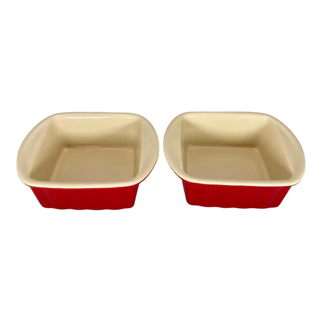 BUEN COCINERO Cazuela Roja de Gres Plato de Hornear Cuadrado 2 Tazas Capacidad Juego de 2