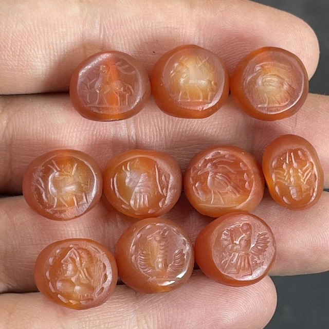 Sale 10 Pieces Ancient Roman Carnelian Intaglio Seal Stamps Old Beads