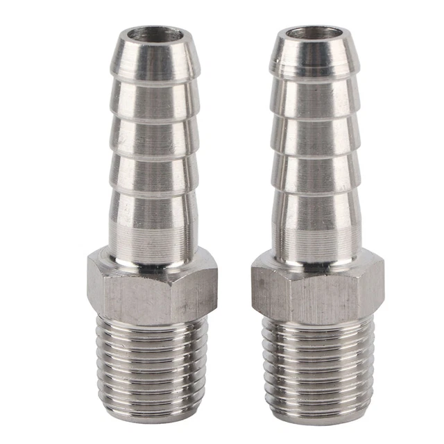 2PCS 1/4in Stainless Steel BSPT Male Thread Connector Barb Joint Quick Co UK HEL