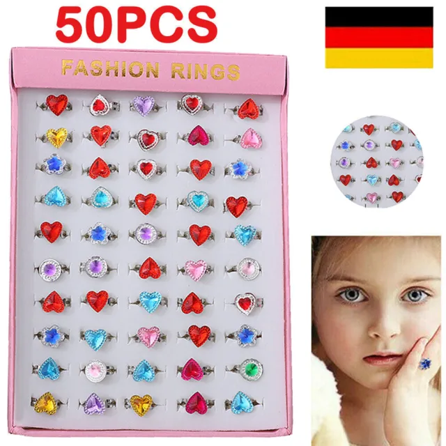 50 tlg Kinder Cartoon Ringe Set Finger Ringe Schmuck Mädchen Spielzeug zufällig