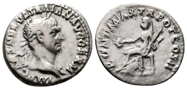 Roman Imperial Silver Denarius Coin - Rome  98-117 AD - Trajan - Vesta