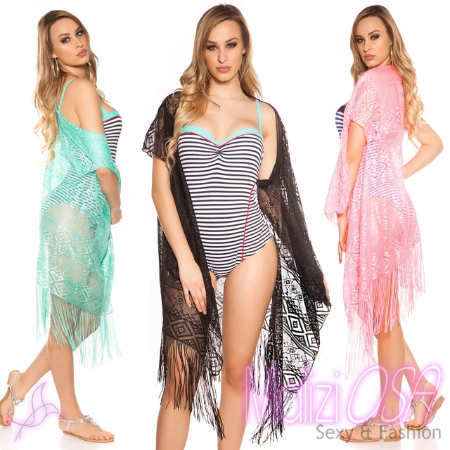 PAREO COPRICOSTUME DONNA Moda Mare rete traforato trasparente - Main Image