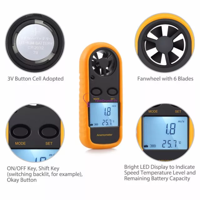 Digital LCD Smart Anemometer Air Velocity Wind Speed Gauge Meter NTC Thermometer