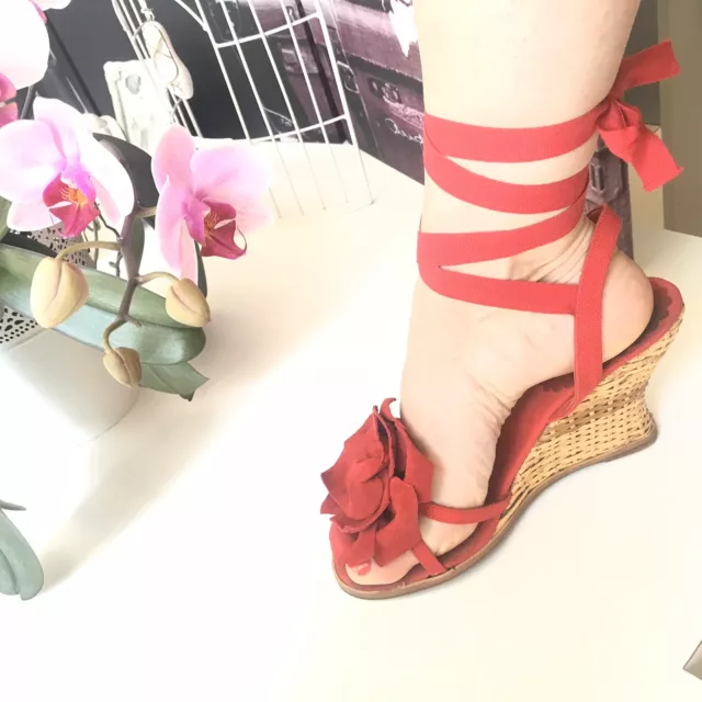 RAS Scarpe Rosse Nappa Fiore con Zeppa Canapa Donna Tacchi Alti tg.37