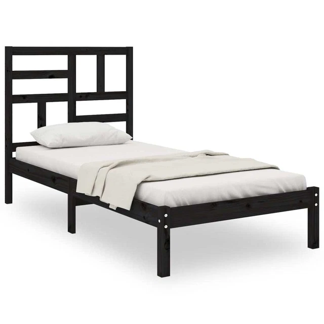 BLACK SOLID PINEWOOD Bed Frame 90x190 cm 3FT Single with Headboard £261