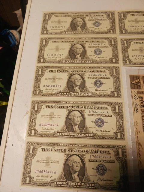Lot of 7- 1957 Silver Certificate Uncirculated consecutive numbers