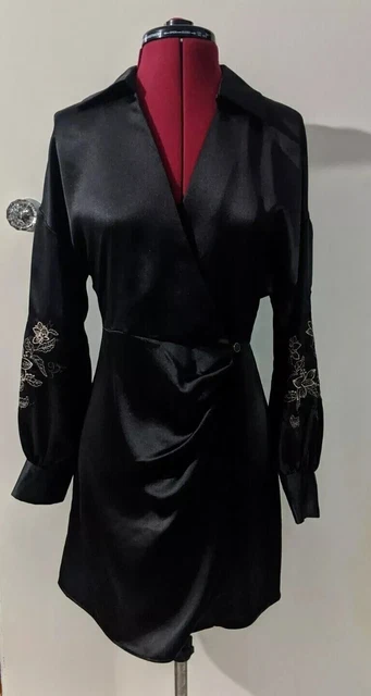 ZARA BLACK SATIN Dress With Embroidered Sleeves Size M RRP 49.99 18.28 - PicClick UK ZARA BLACK SATIN Dress With Embroidered Sleeves Size M RRP 49.99 18.28 - PicClick UK