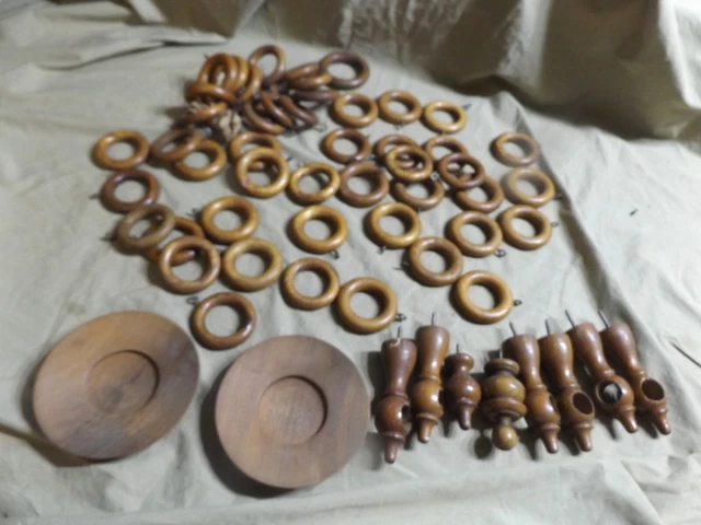 Vintage to Antique Wood Curtain Rings Rod Hooks