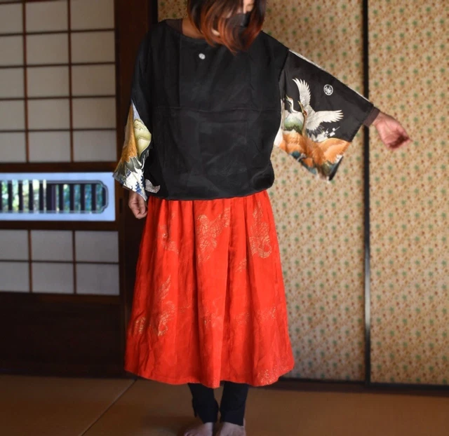 Kimono remake two-piece set-up upcycled Vintage Tomesode japanese handmade