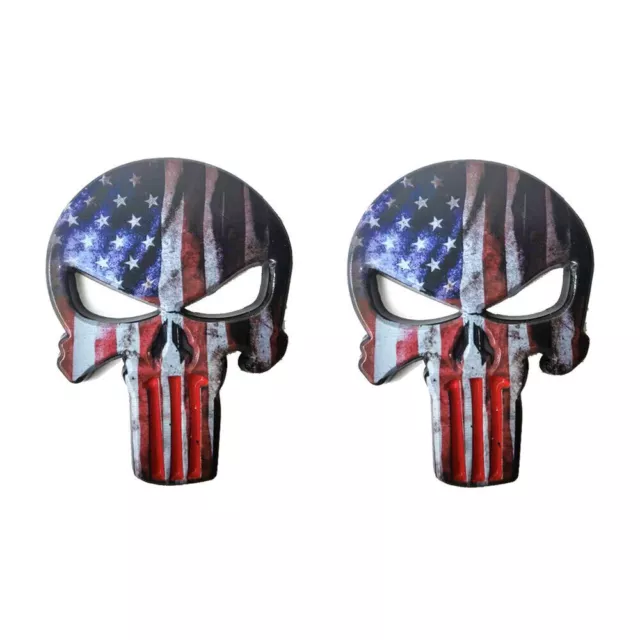 2x USA Flag Punisher Badge American Skeleton Skull Car Truck Body Fender Emblem