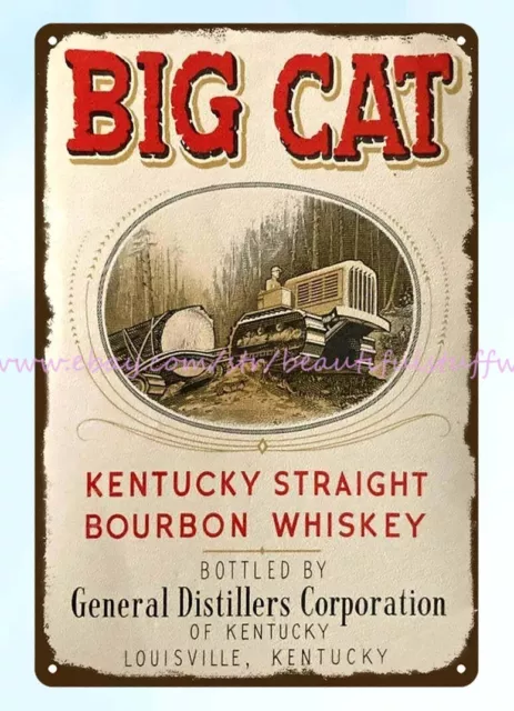 wall display 1940s Big Cat Kentucky Straight Bourbon Whiskey metal tin sign