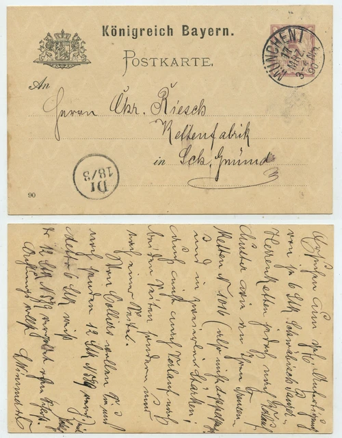68426 - Ganzsache P 34 (90) - Postkarte - München 17.3.1890 nach Sch. Gmünd