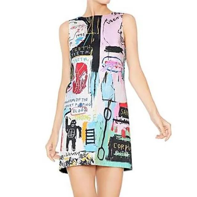 Alice + Olivia x Jean Michel Basquiat Clyde Shift Mini Dress Graffiti Drawing 6