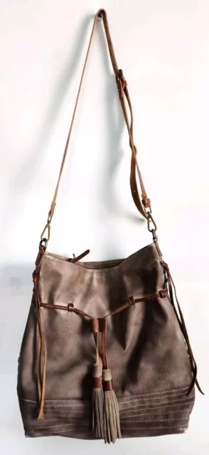 Boho Free People Gramercy Washed Vegan Leather Hobo Tassel Bag / Tote / Purse