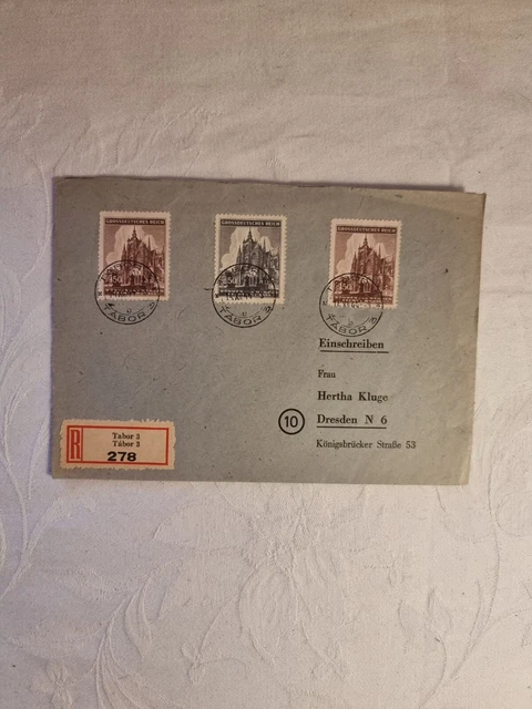 Böhmen und Mähren 1944 - Einschreiben Tabor nach Dresden
