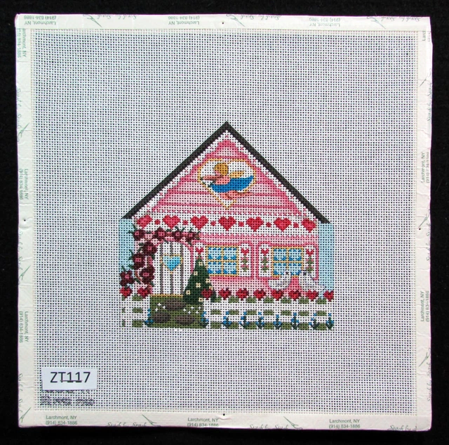 HP Needlepoint 18ct MELISSA SHIRLEY DESIGNS Valentine's Pink Heart Cottage-ZT117