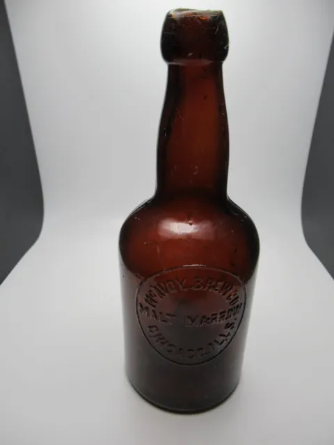 McAvoy Brewing Co Malt  Chicago Brown Glass Embossed Bottle