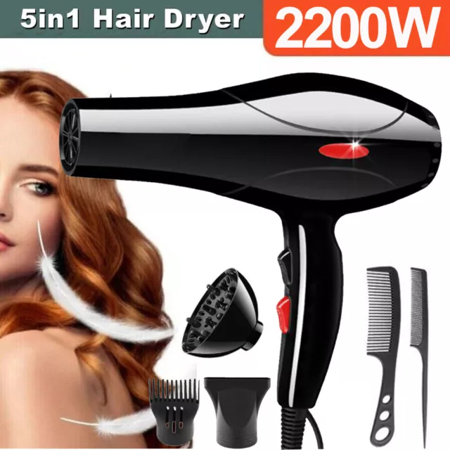 Hair Dryer Professional Style Nozzle Concentrator Powerful Blower Heat 2200W UK