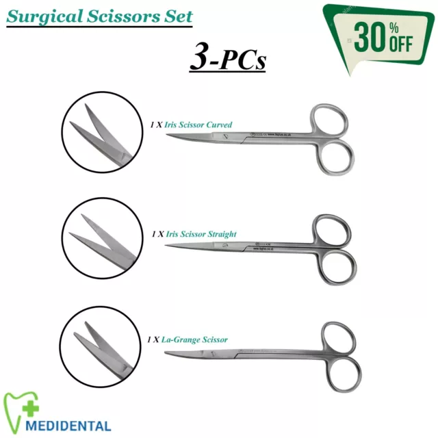 Set de 3 Instruments à Laboratoire Ciseaux de Chirurgie Dentaires Microchirurgie