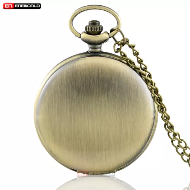 Retro Smooth Quartz Bronze Vintage Pocket Watch Necklace Chain Mens Antique Gift