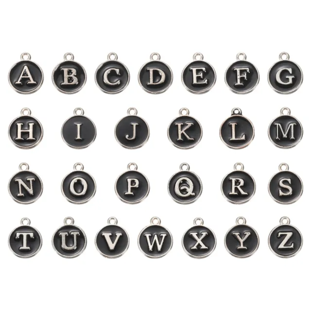 Alphabet A-Z Enamel Letter Charm Enamel Initial Charm Silver Black, 26pcs