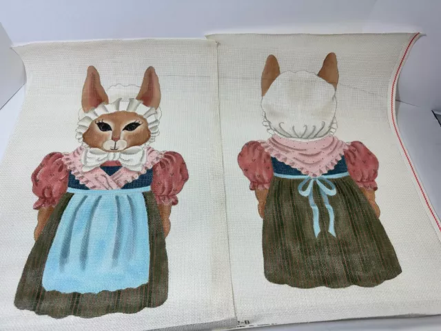 Vtg MELISSA SHIRLEY Hand Painted Needlepoint Double Canvas Bunny Rabbit Dress