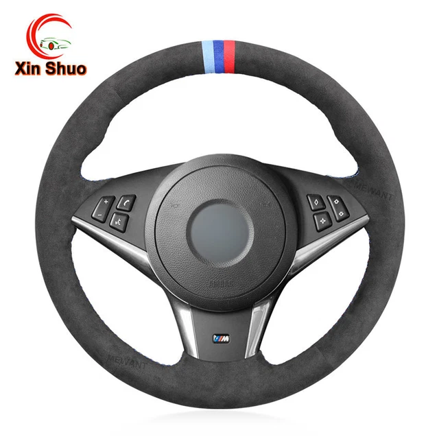 BLACK ALCANTARA CAR Steering Wheel Cover Holster for BMW M5 E60 E61 M6
