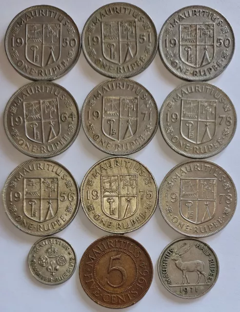 MAURITIUS / Lot of 12 Coins King George VI & Queen Elizabeth !!!