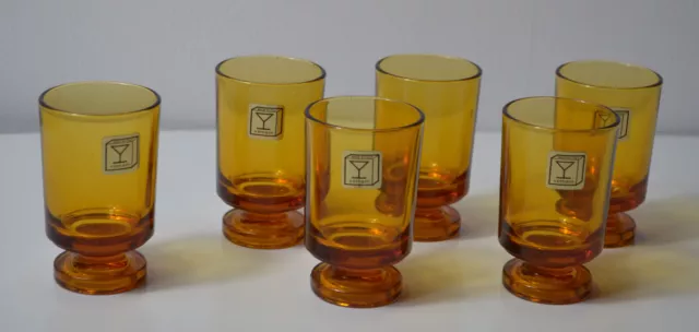 Service de 6 verres à liqueur, couleur ambrée, VEMAM, Italie, état neuf