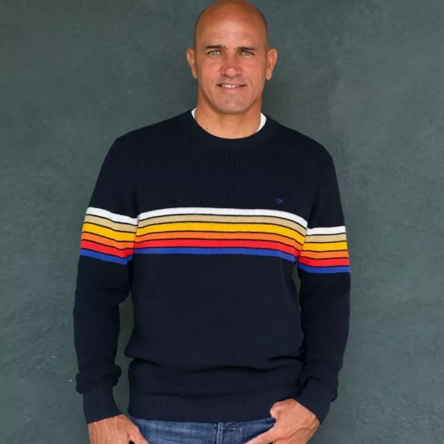 $178 NWT Mens OUTERKNOWN Nostalgic Striped Waffle-Knit Sweater Crewneck - Medium