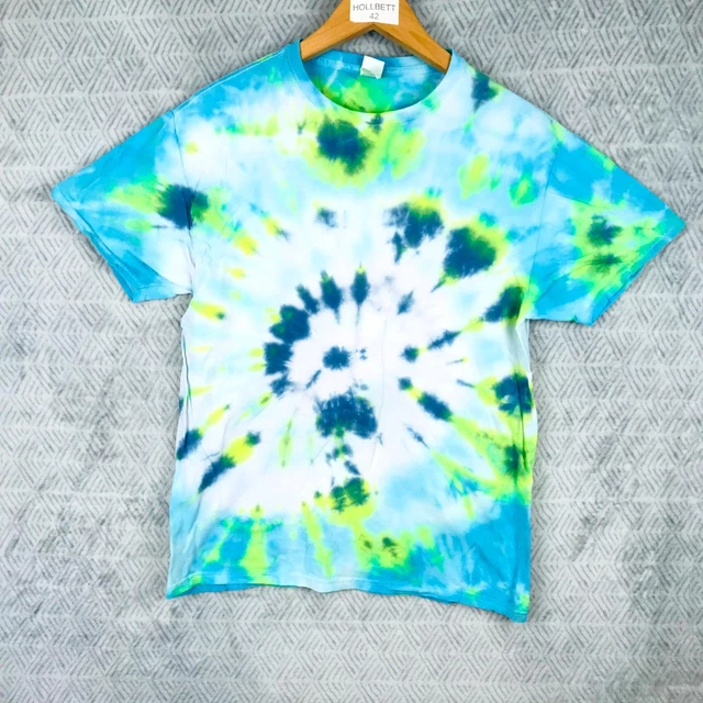 T-shirt R&B Influencer Unisexe Taille M - Motif Tie-dye Rose Et Bleu - Coton 100% - Occasion Bon état - Style Urbain Décontracté
