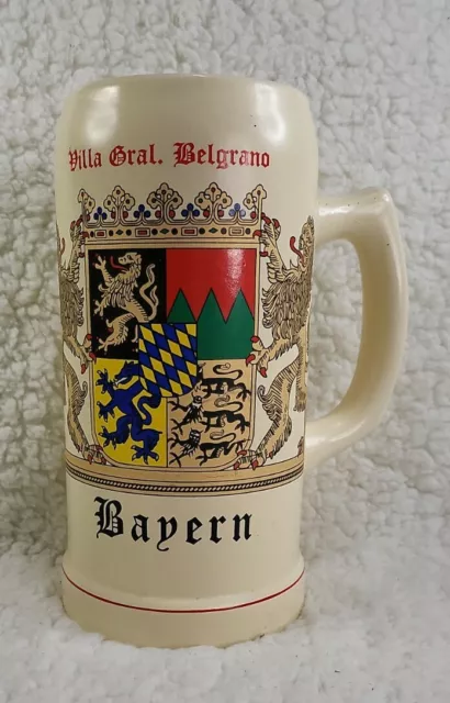 Vintage BAYERN (Bavaria) w/Flag Crest and Lions Stoneware Beer Mug-Germany