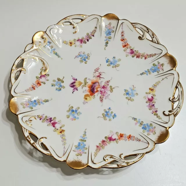 Vintage Ar Dresden 6 1/4 Inch Plate Floral With Gold Trim Rc & Ar Dresden Stamp