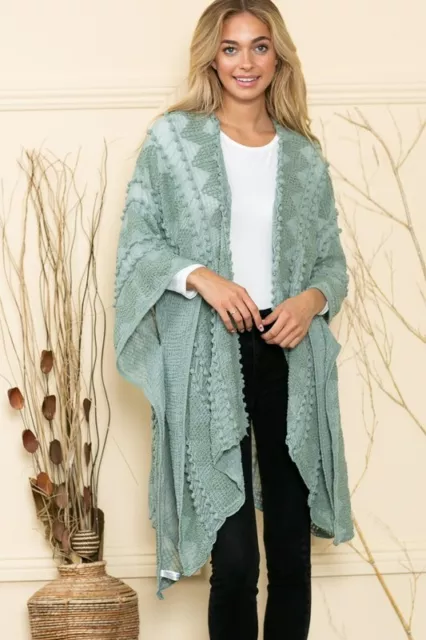 Plus Size Boho Hippie Floral Ethnic Embroidered Kimono Sage Cardigan Duster