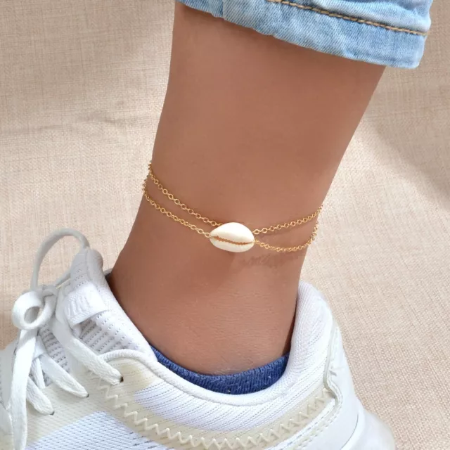 Barefoot Sandals Ankle Boho Chic Chain Beads Shell Anklet Bracelet Beach Jewelry