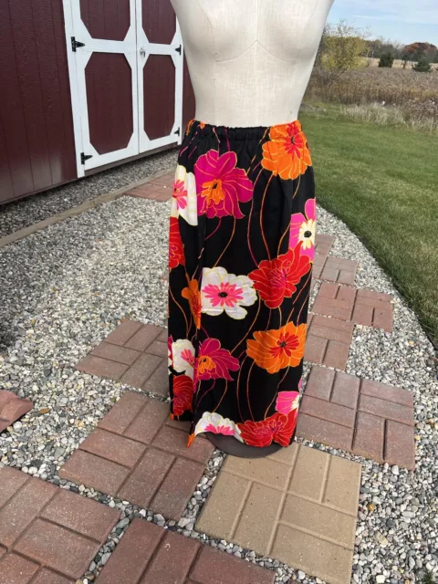 Vintage Hawaii Bark Cloth Mod Flower Print Maxi Long Skirt Hand Made 60s