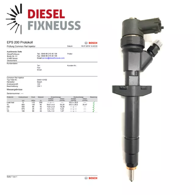 Injecteur 0445110102 Interstar Movano Maître 2.2 DCI 90PS 93190330