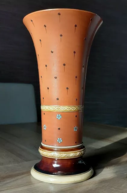 Antique c1900 Villeroy & Boch German Mettlach Stoneware Pottery Enamel Vase 27cm