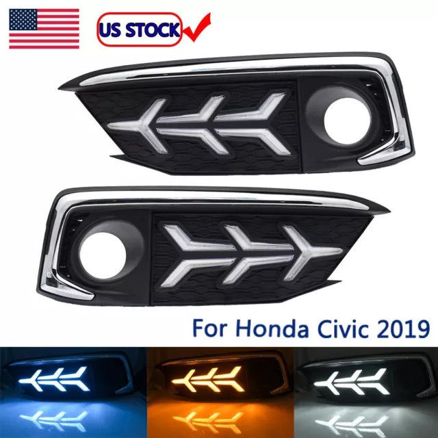 LED DRL Daytime Running Fog Light Bumper Turn Signal For Honda Civic 2019