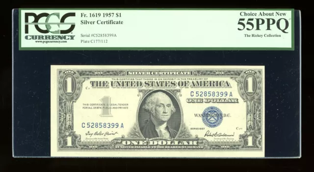 DBR 1957 Silver Fr. 1619 CA Block PCGS 55 PPQ Serial C52858399A