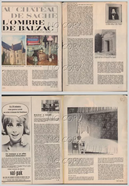 1966 DOCUMENT LE CHATEAU de SACHé L'OMBRE de BALZAC 4 pages