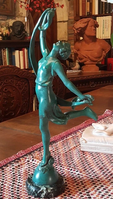 Statue Art Déco Femme Sur Socle Marbre - Régule Multicolore - Déco Intérieure élégante