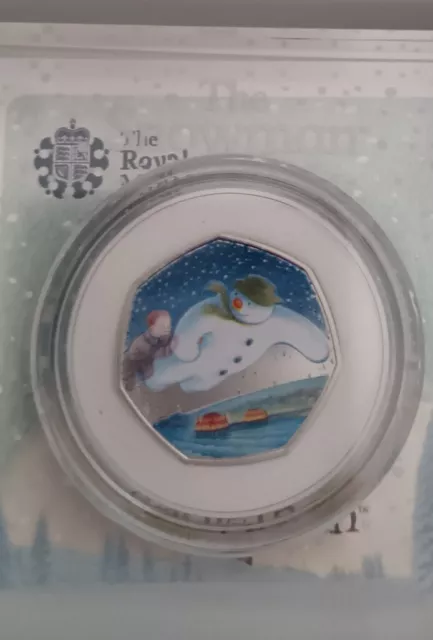 Royal Mint Silver Proof 50p Coloured Snowman Coin 2018 Raymond Briggs 3