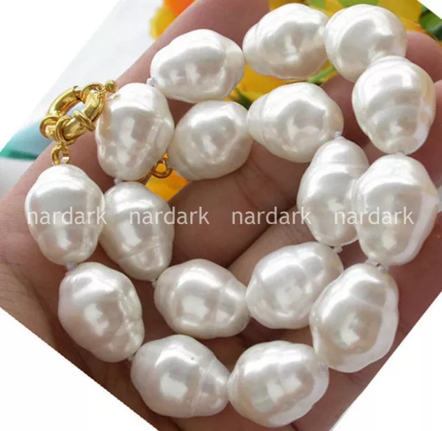 AAA+ Large Fashion 20MM South Sea White Baroque Shell Pearl Necklace 18"